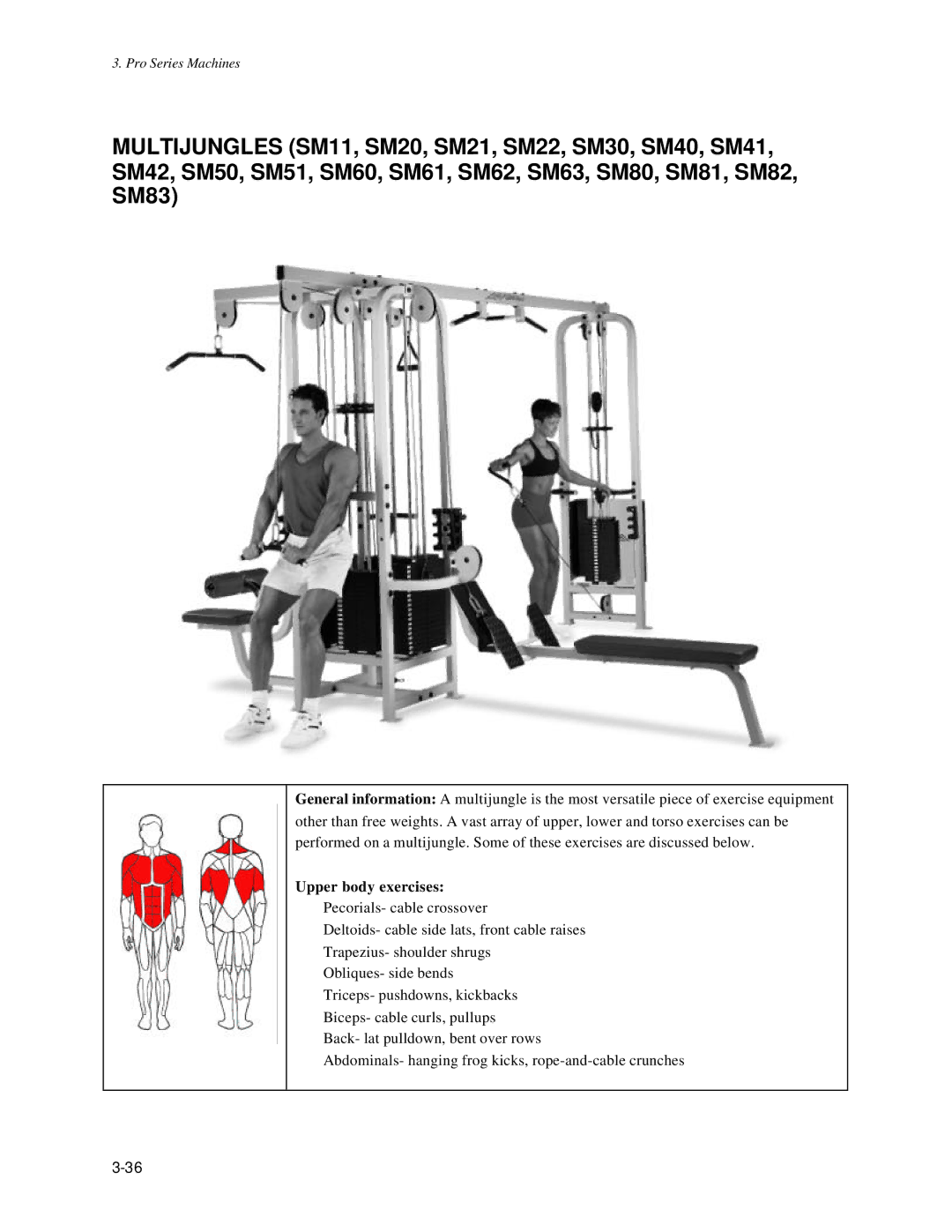 Life Fitness Pro Series owner manual Upper body exercises 