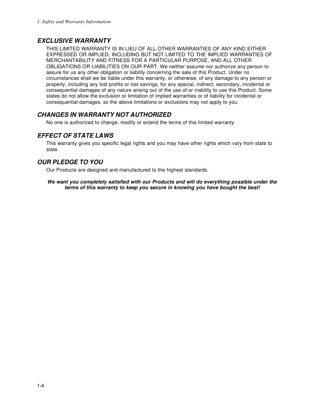 Life Fitness Pro Series owner manual Changes in Warranty not Authorized 