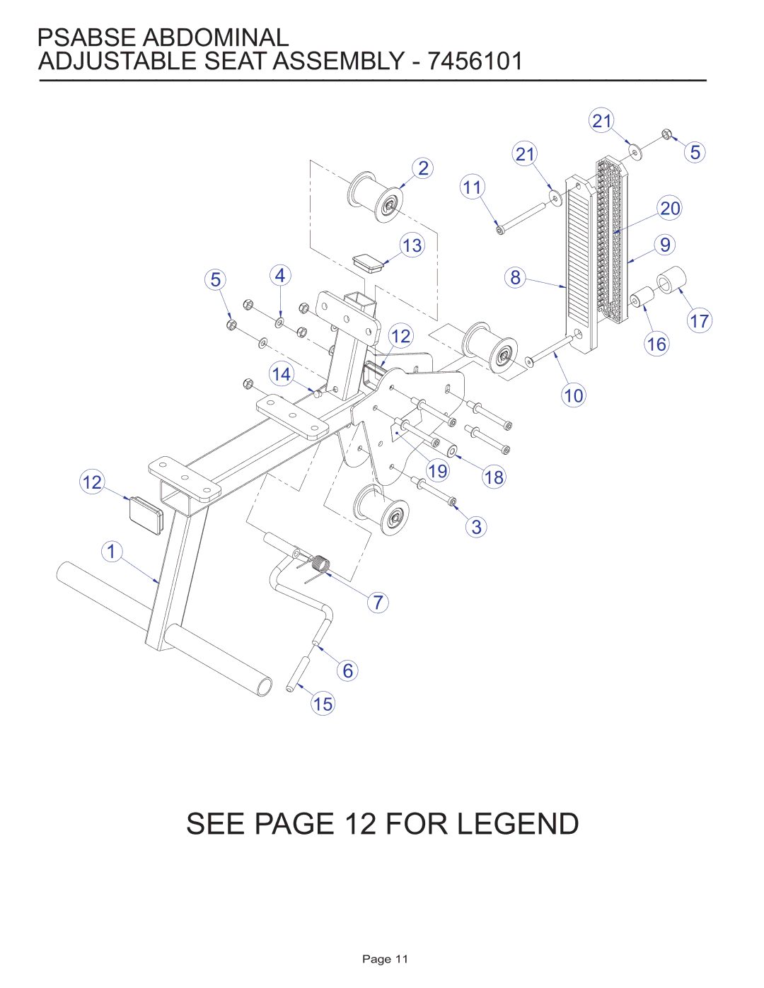 Life Fitness PSABSE manual See page 12 for Legend, Psabse Abdominal Adjustable Seat Assembly 