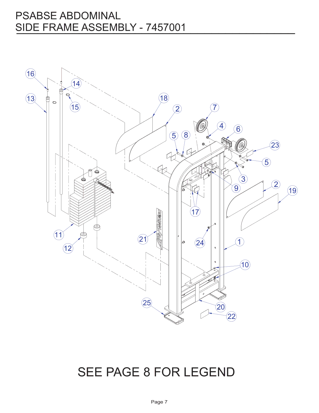 Life Fitness PSABSE manual See page 8 for Legend, Psabse Abdominal Side Frame Assembly 