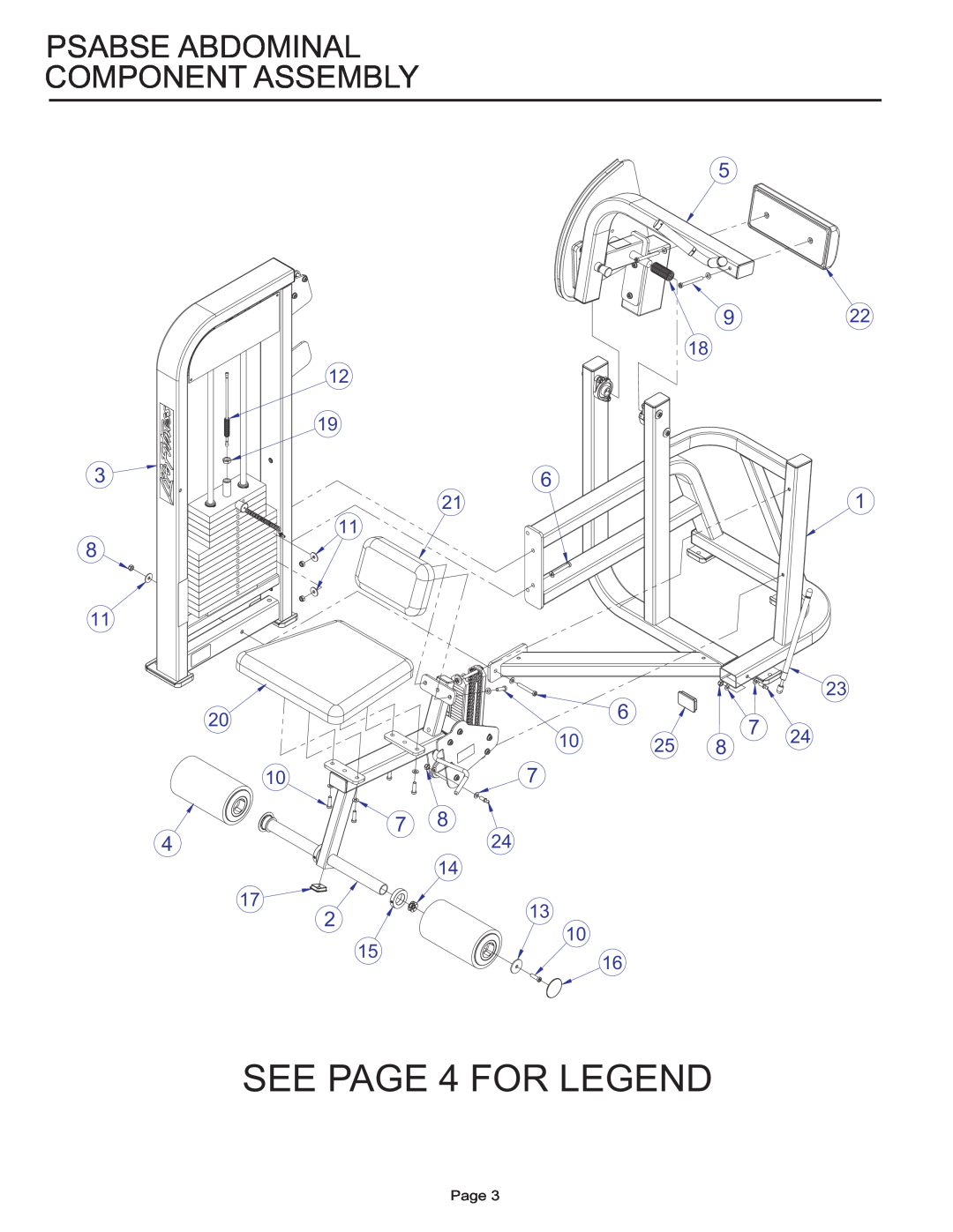 Life Fitness PSABSE manual SEE PAGE 4 FOR LEGEND, Psabse Abdominal Component Assembly, Page 