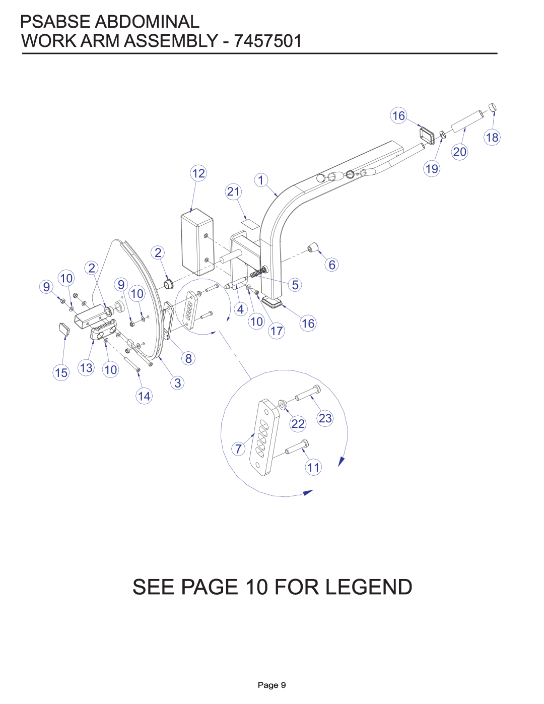 Life Fitness PSABSE manual SEE PAGE 10 FOR LEGEND, Psabse Abdominal Work Arm Assembly, 15 13, Page 
