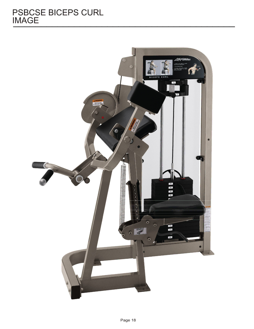 Life Fitness PSBCSE manual Psbcse Biceps Curl Image 