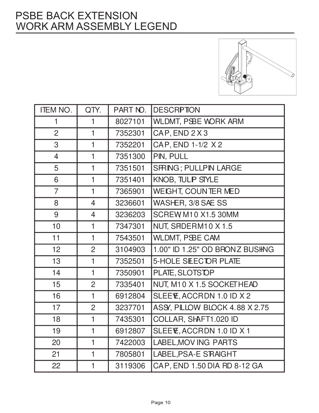 Life Fitness PSBE manual Psbe Back Extension Work ARM Assembly Legend 