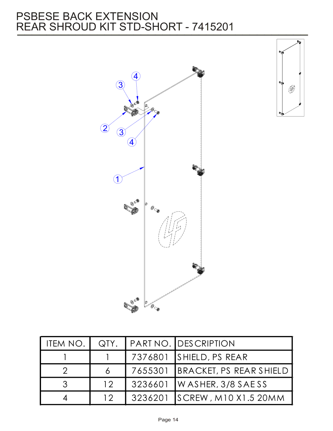 Life Fitness PSBESE manual Psbese Back Extension Rear Shroud KIT STD-SHORT 