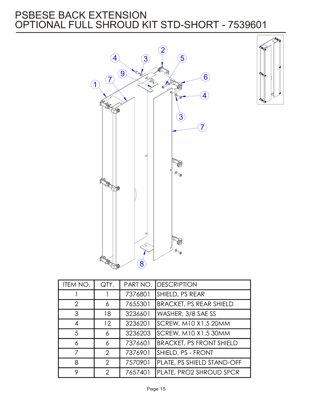 Life Fitness PSBESE manual Psbese Back Extension Optional Full Shroud KIT STD-SHORT 