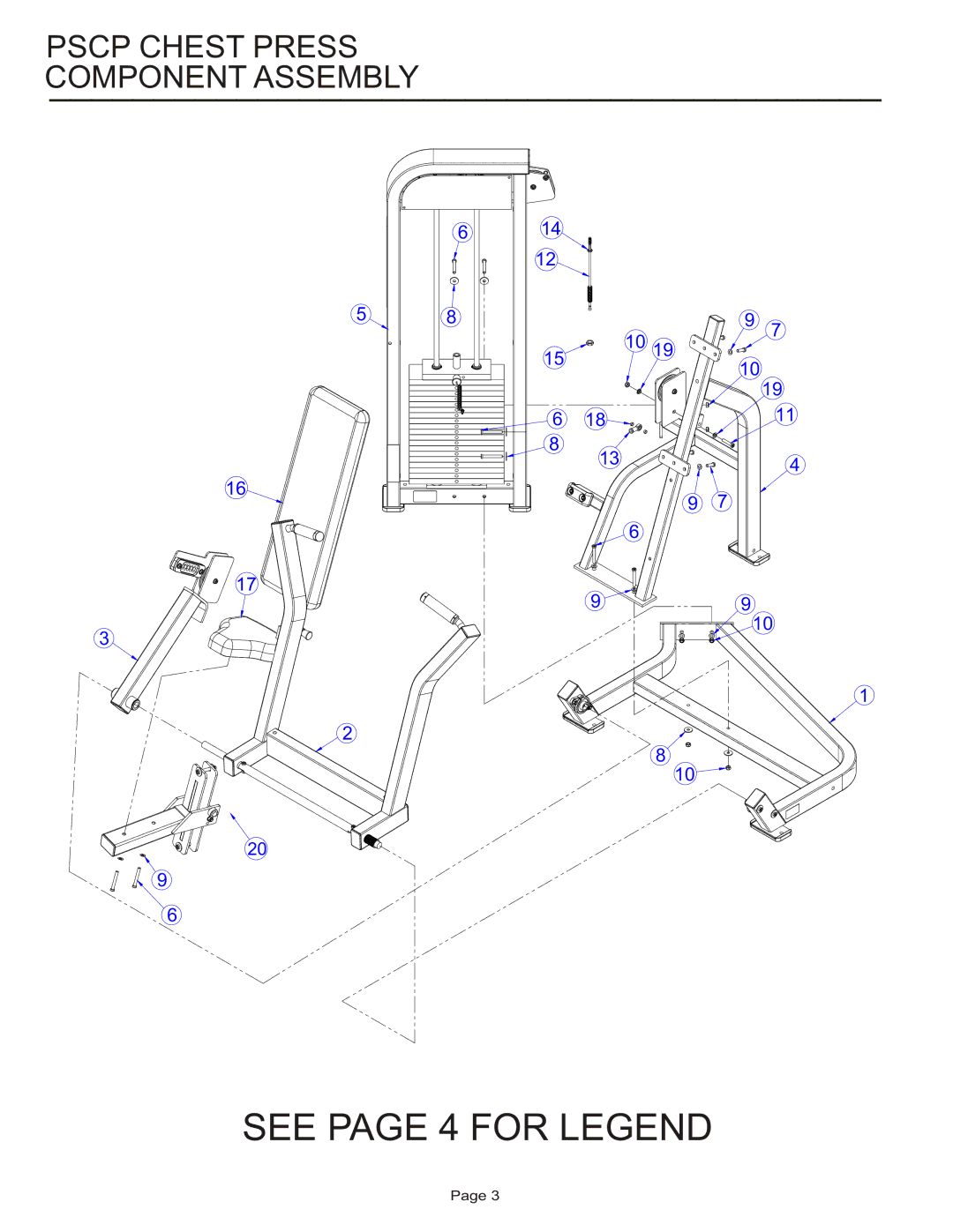 Life Fitness PSCP manual See page 4 for Legend, Pscp Chest Press Component Assembly 