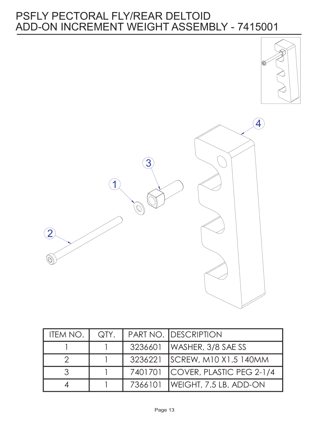 Life Fitness PSFLY manual COVER, Plastic PEG 2-1/4 