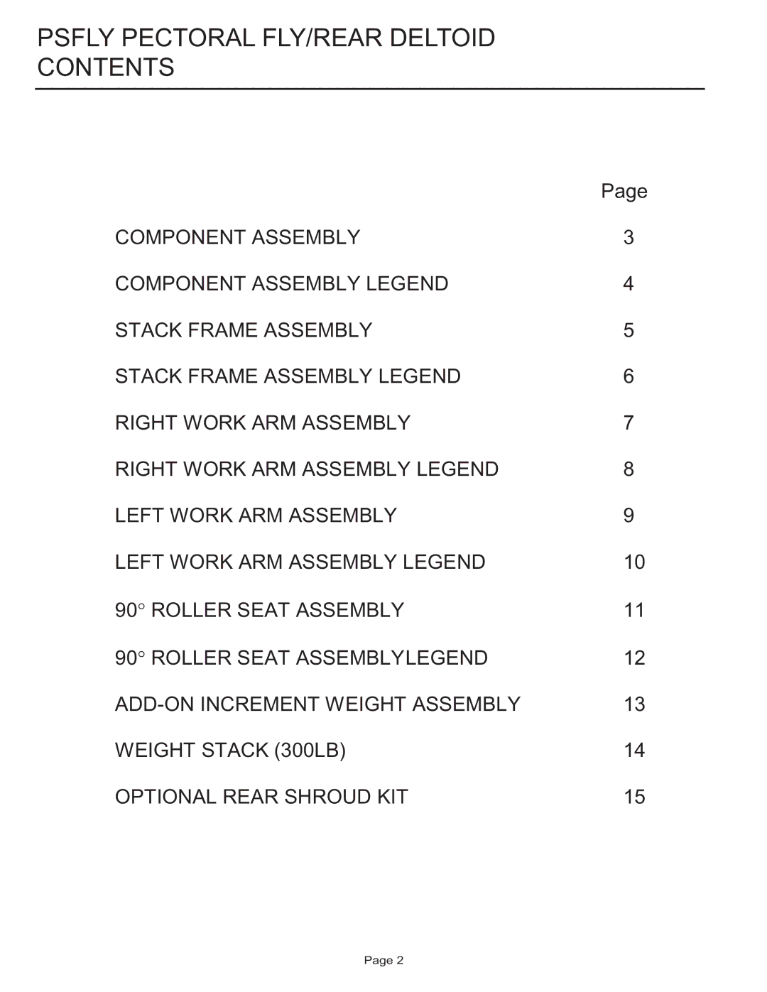 Life Fitness PSFLY manual Psfly Pectoral FLY/REAR Deltoid Contents 