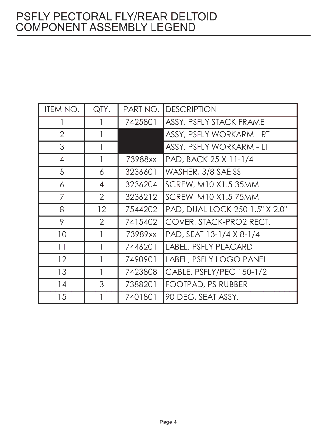 Life Fitness PSFLY manual Psfly Pectoral FLY/REAR Deltoid Component Assembly Legend, WASHER, 3/8 SAE SS 