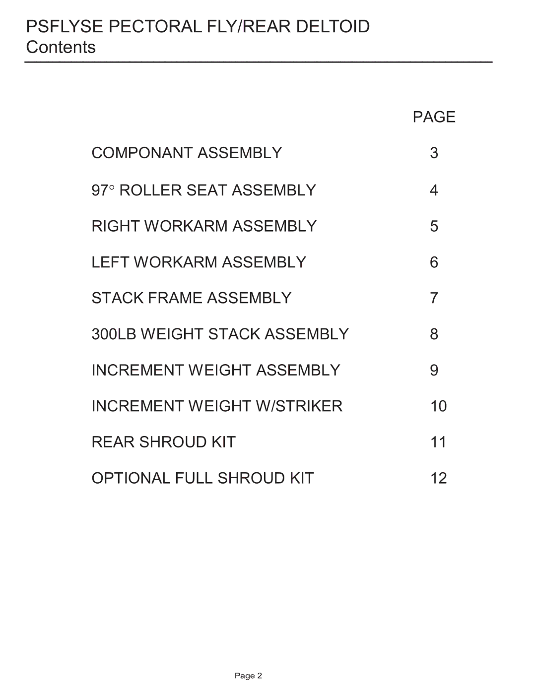 Life Fitness PSFLYSE manual Psflyse Pectoral FLY/REAR Deltoid, Contents 