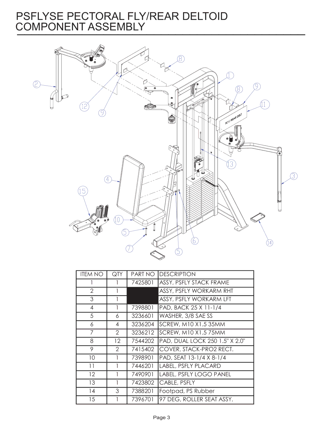 Life Fitness PSFLYSE manual Psflyse Pectoral FLY/REAR Deltoid Component Assembly, WASHER, 3/8 SAE SS 