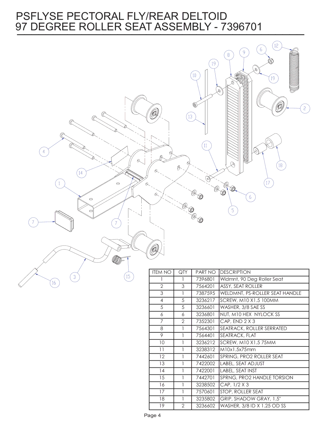 Life Fitness PSFLYSE manual Item no QTY Description 