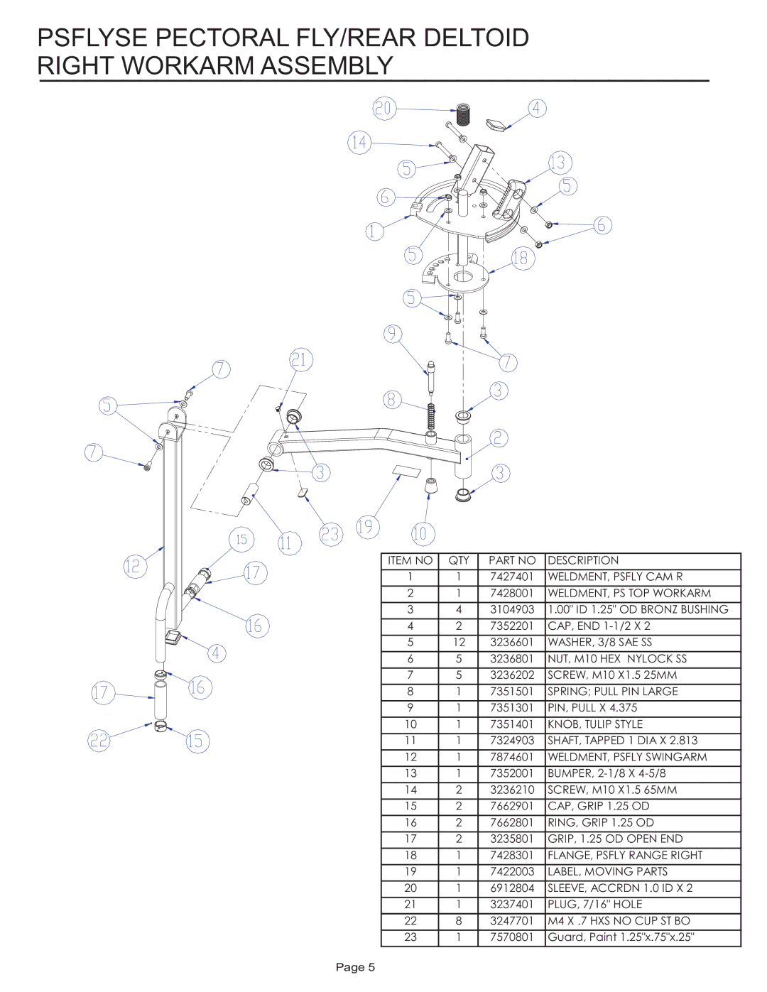 Life Fitness PSFLYSE manual Psflyse Pectoral FLY/REAR Deltoid Right Workarm Assembly 