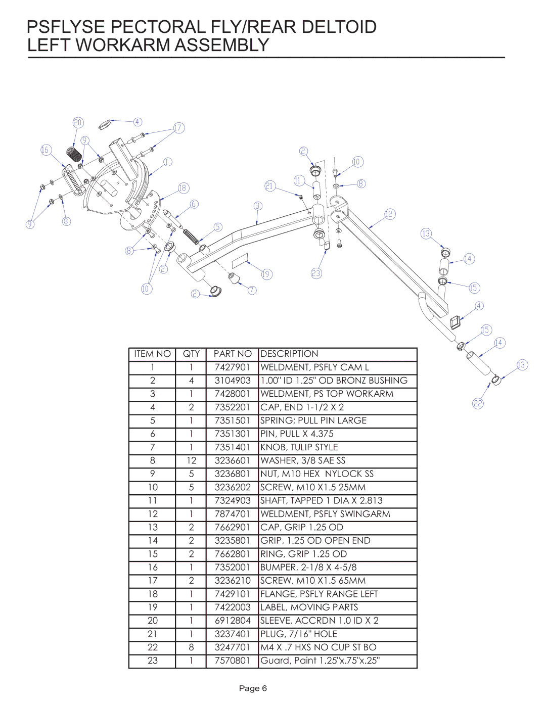 Life Fitness PSFLYSE manual Psflyse Pectoral FLY/REAR Deltoid Left Workarm Assembly 