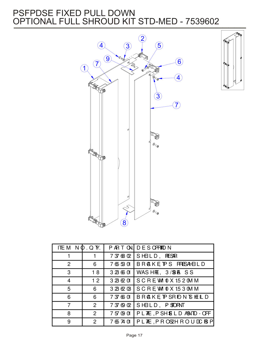 Life Fitness PSFPDSE manual Psfpdse Fixed Pull Down Optional Full Shroud KIT STD-MED 