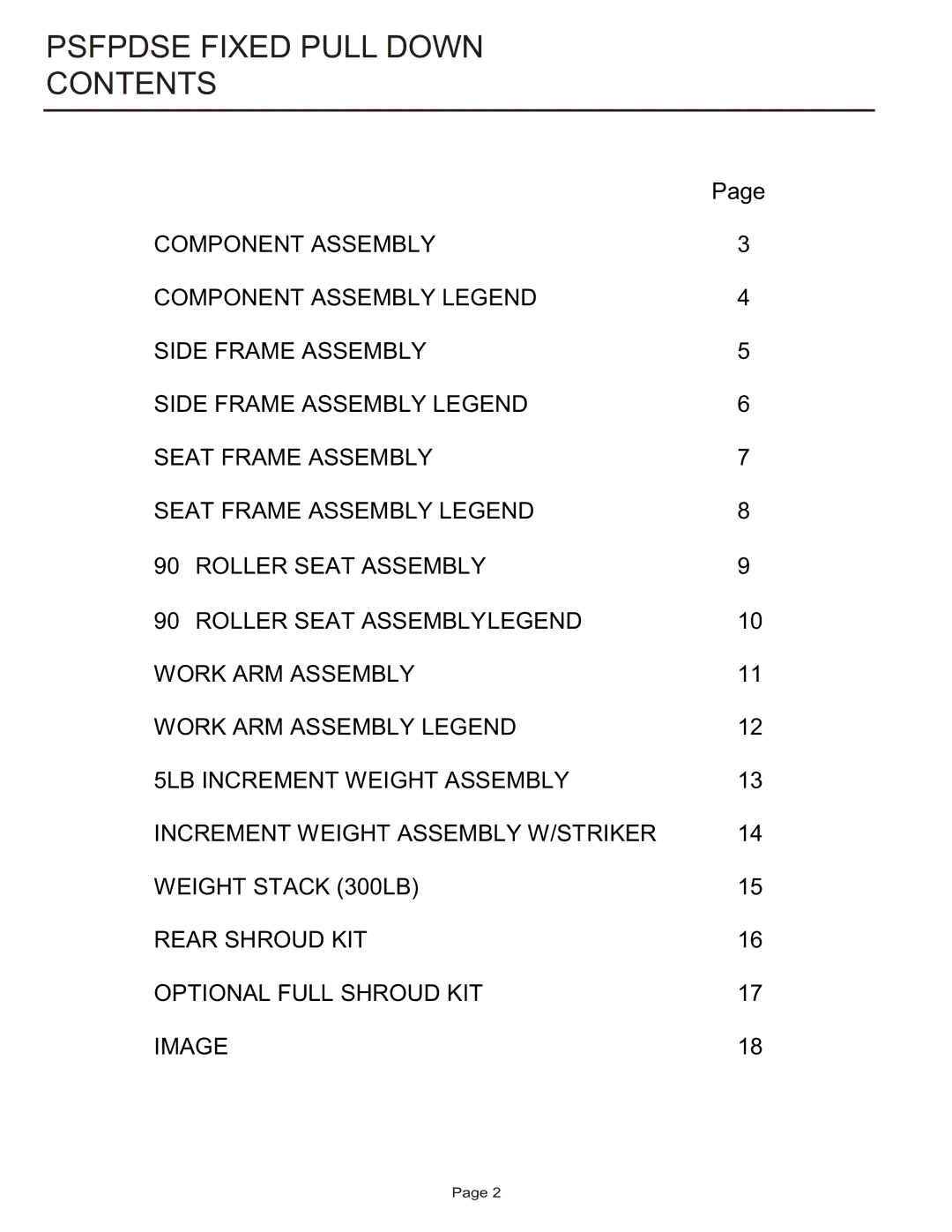 Life Fitness PSFPDSE manual Psfpdse Fixed Pull Down Contents 