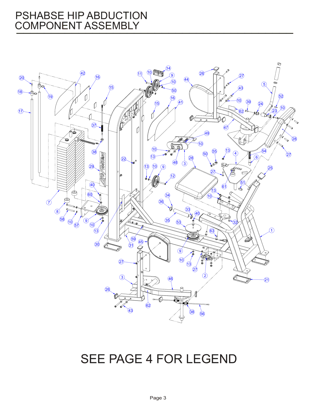 Life Fitness PSHABSE manual See page 4 for Legend, Pshabse HIP Abduction Component Assembly 