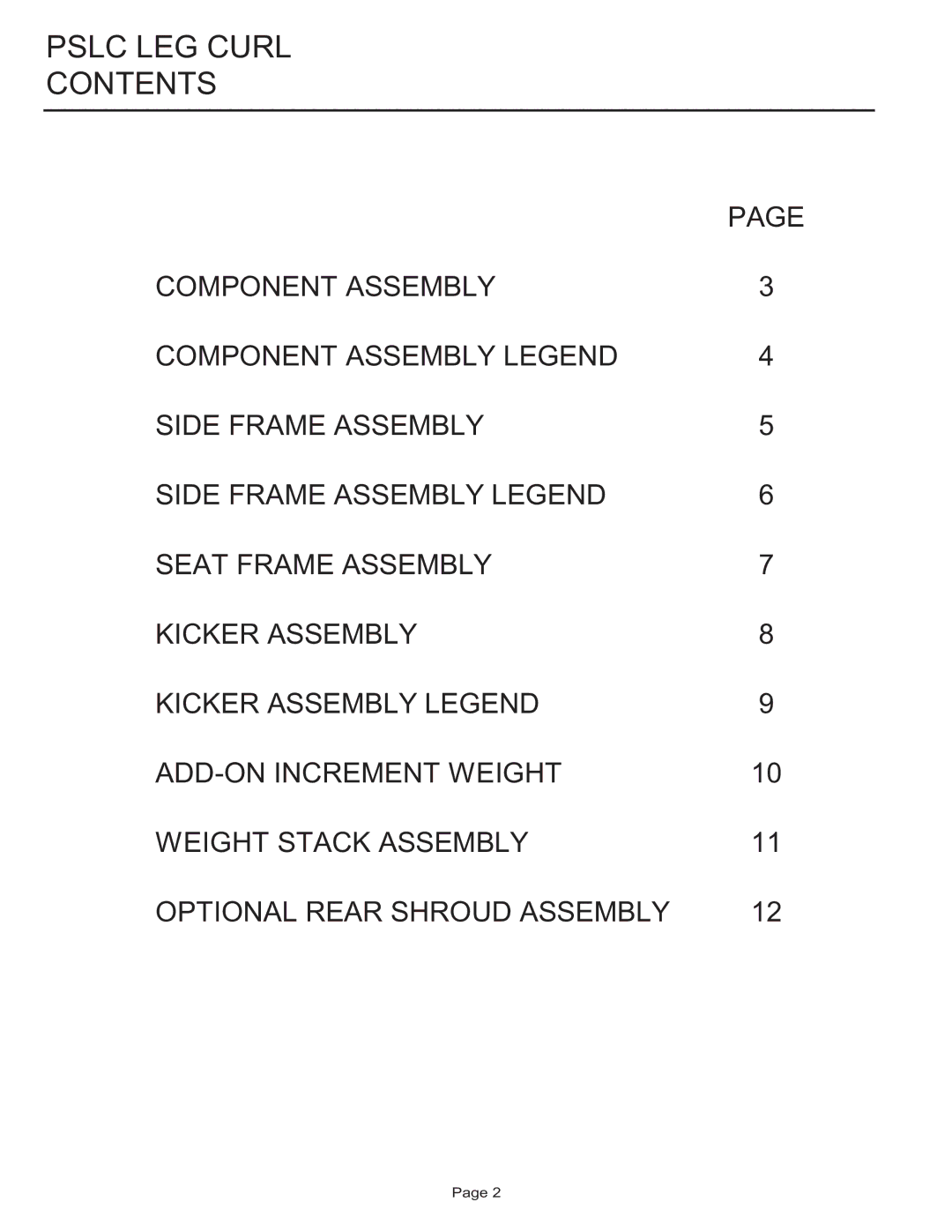 Life Fitness PSLC manual Pslc LEG Curl Contents 