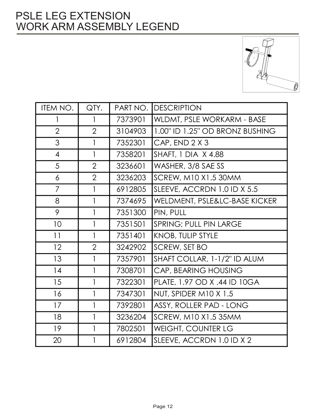 Life Fitness PSLE manual Psle LEG Extension Work ARM Assembly Legend 