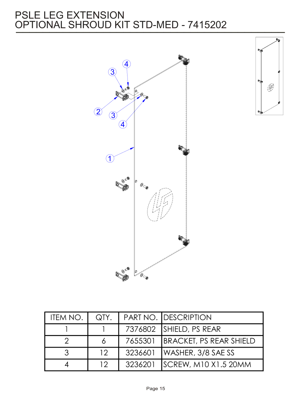 Life Fitness PSLE manual Psle LEG Extension Optional Shroud KIT STD-MED 