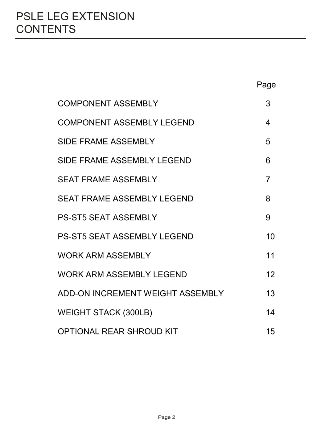 Life Fitness PSLE manual Psle LEG Extension Contents 