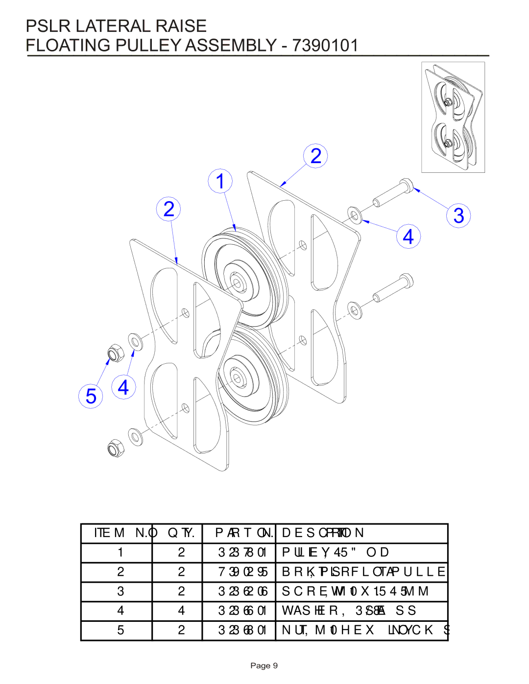 Life Fitness PSLR manual Pslr Lateral Raise Floating Pulley Assembly 