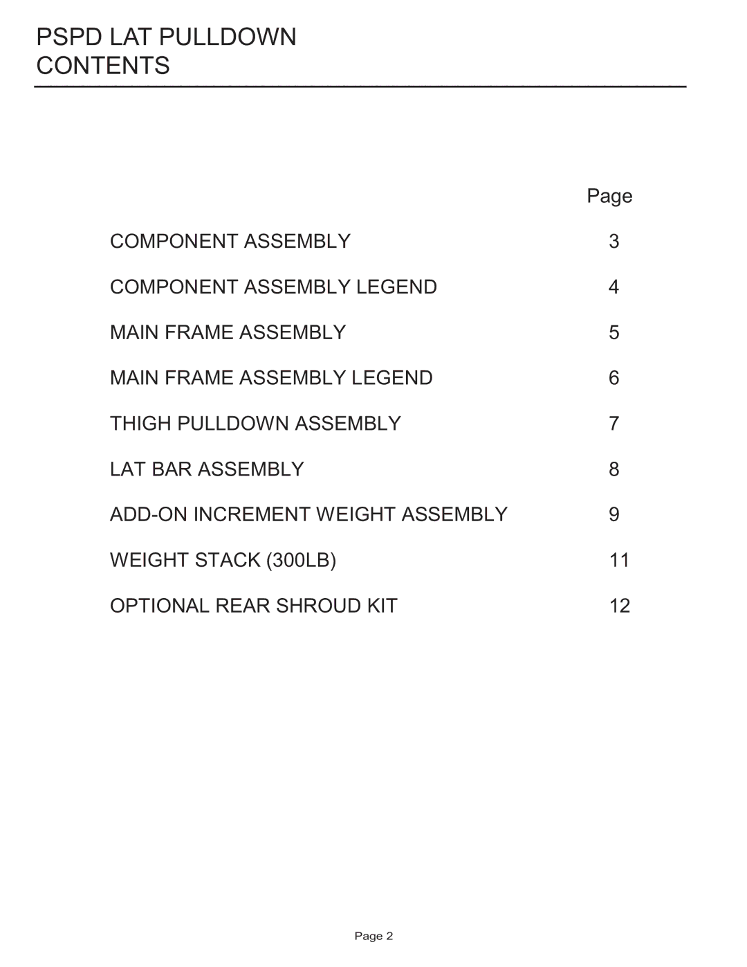 Life Fitness PSPD manual Pspd LAT Pulldown Contents 