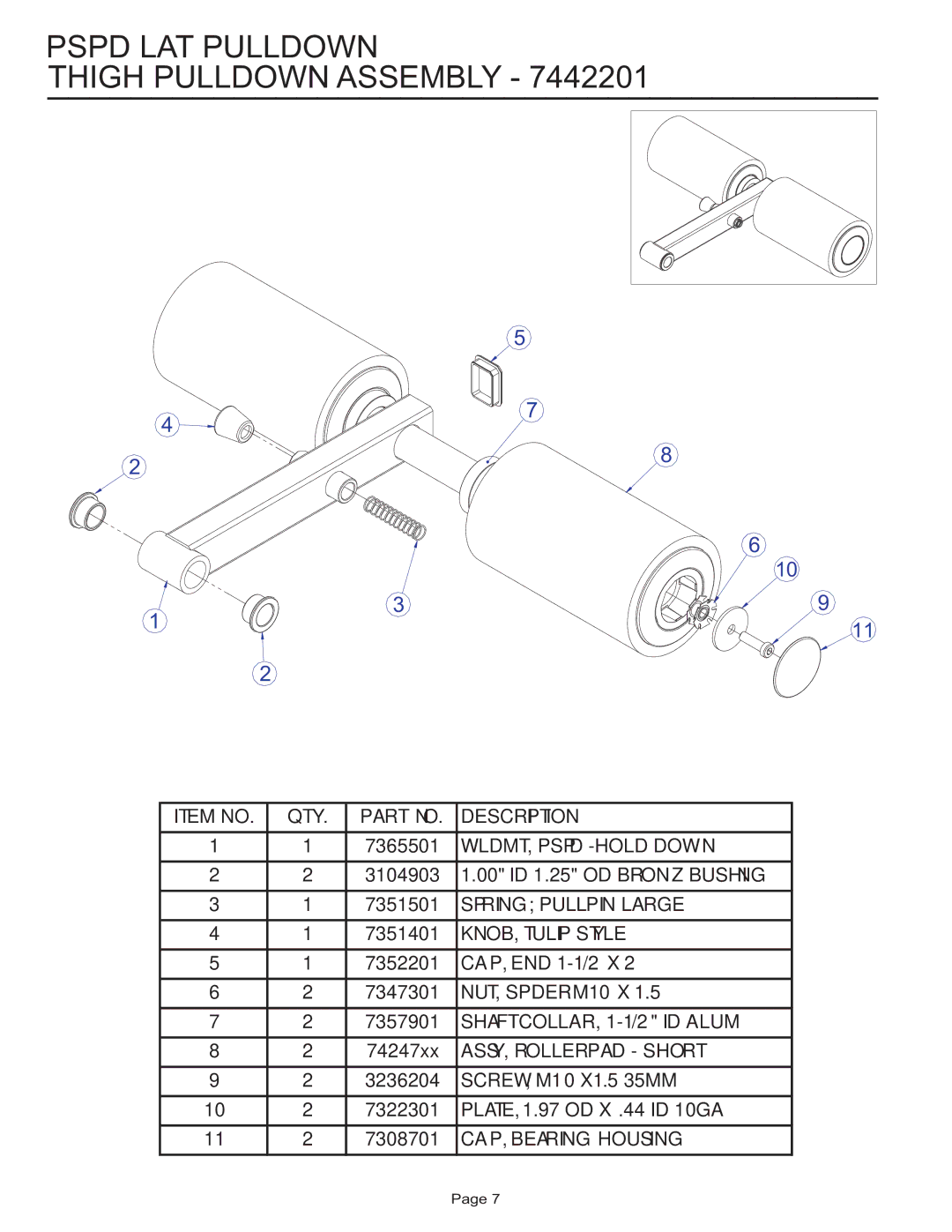 Life Fitness PSPD manual Pspd LAT Pulldown Thigh Pulldown Assembly 