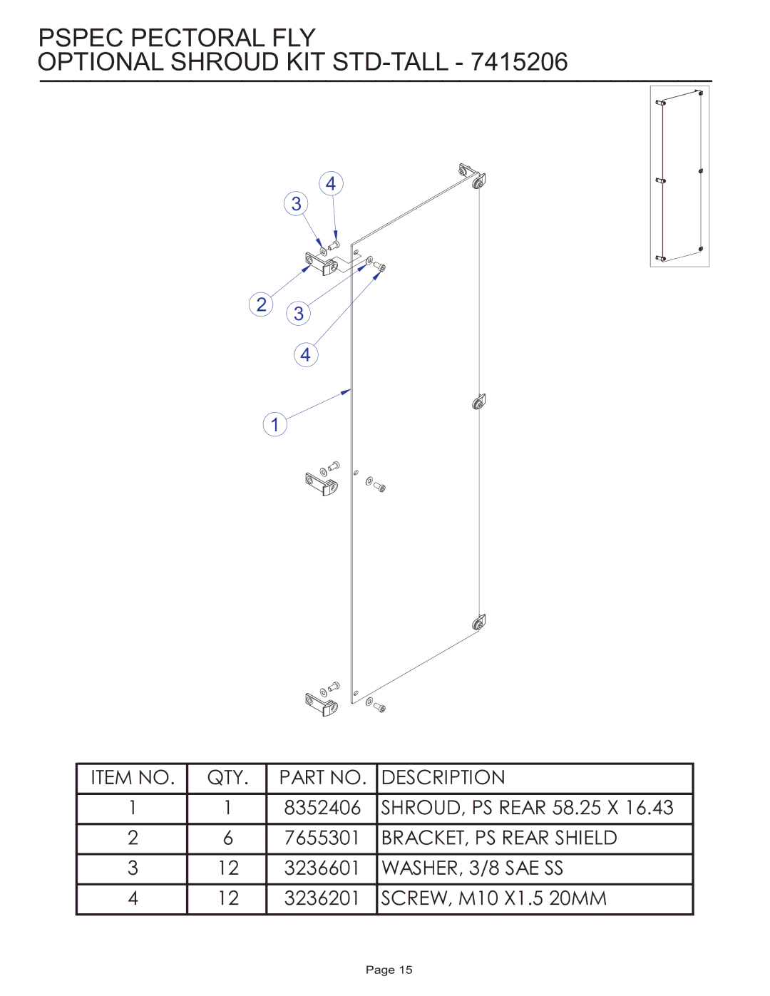 Life Fitness PSPEC manual Pspec Pectoral FLY Optional Shroud KIT STD-TALL 