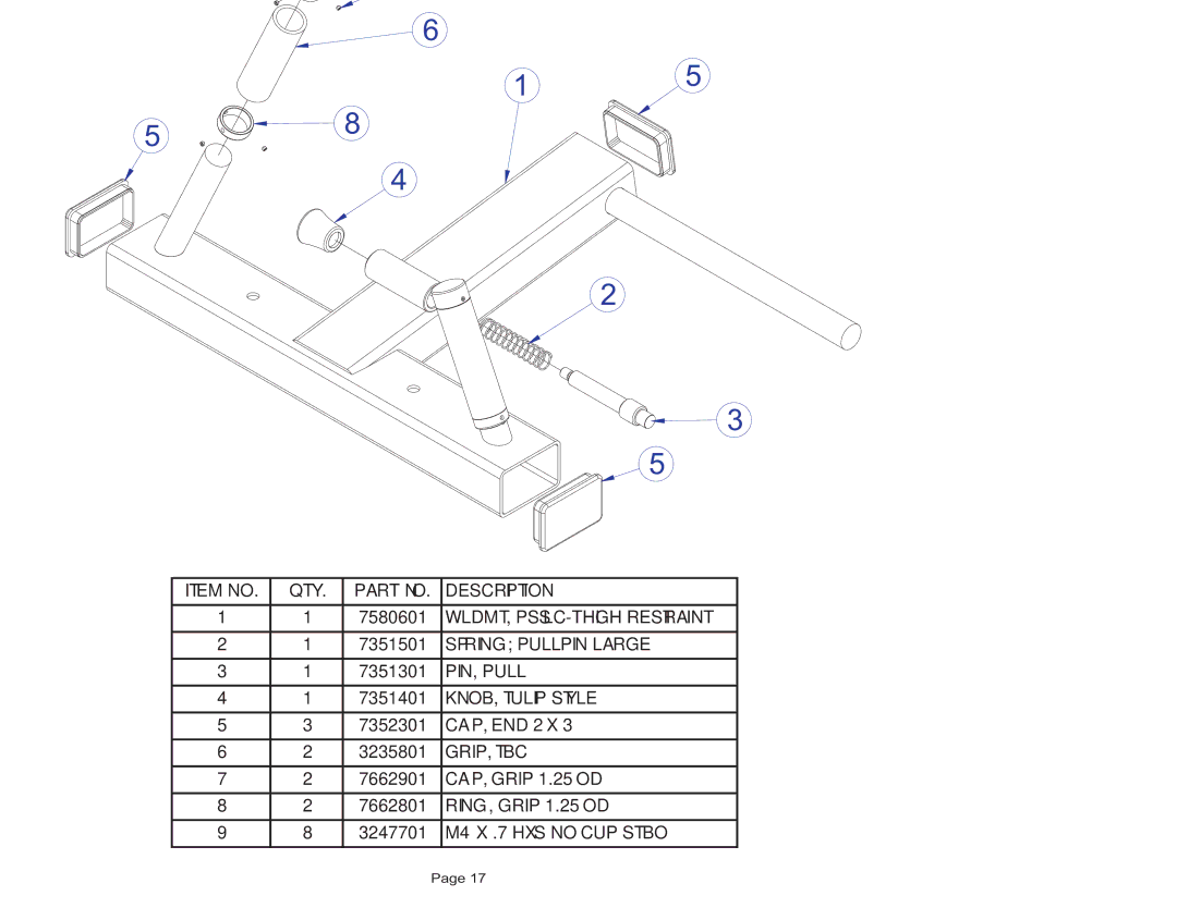 Life Fitness PSSLCSE manual Psslcse Seated LEG Curl Thigh Hold Down Assembly 