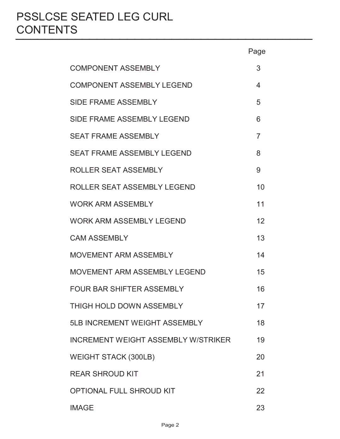 Life Fitness PSSLCSE manual Psslcse Seated LEG Curl Contents 