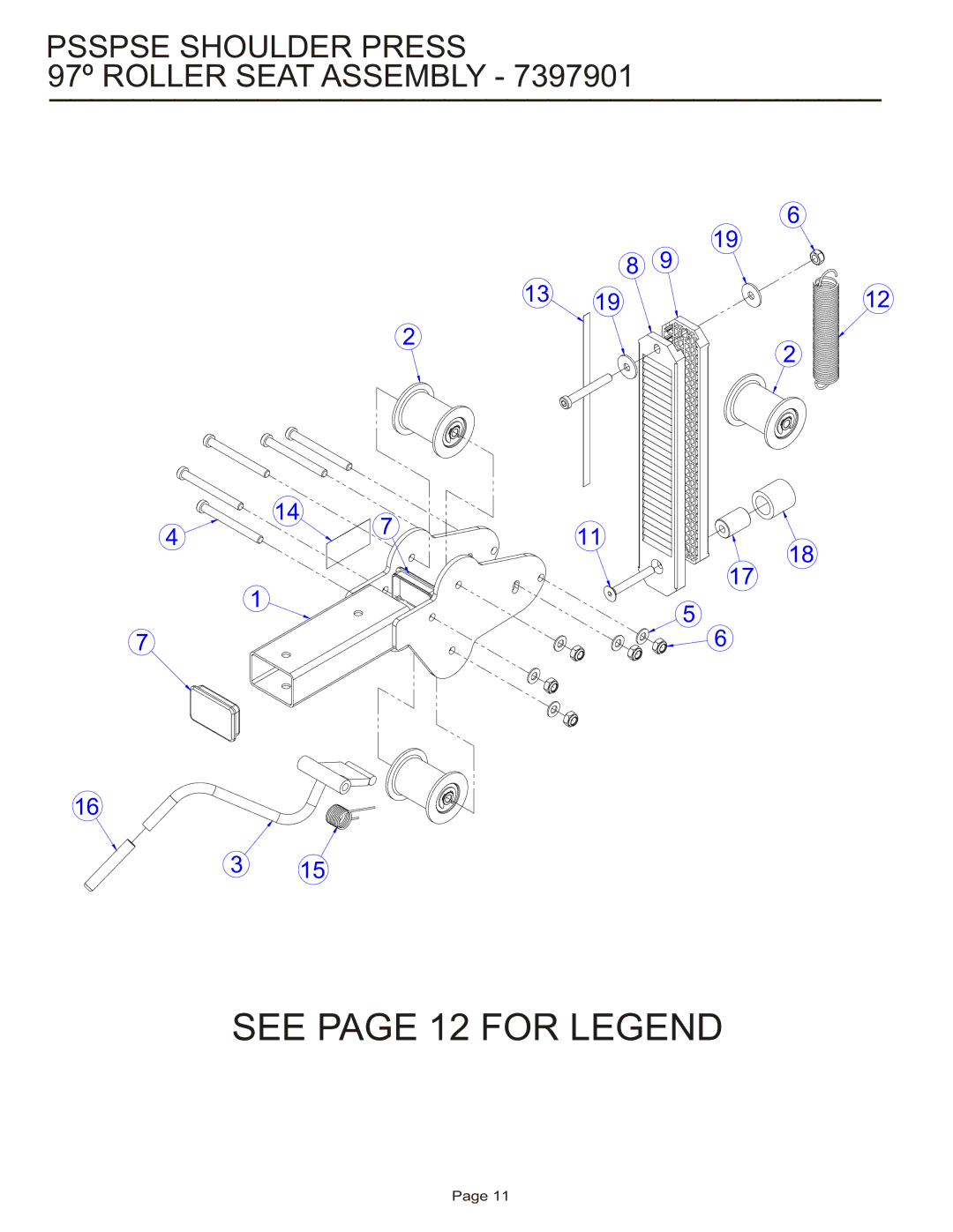 Life Fitness PSSPSE manual See page 12 for Legend, Psspse Shoulder Press 