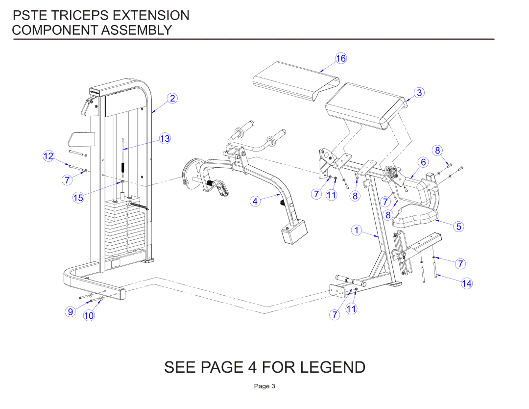 Life Fitness PSTE manual See page 4 for Legend, Pste Triceps Extension Component Assembly 