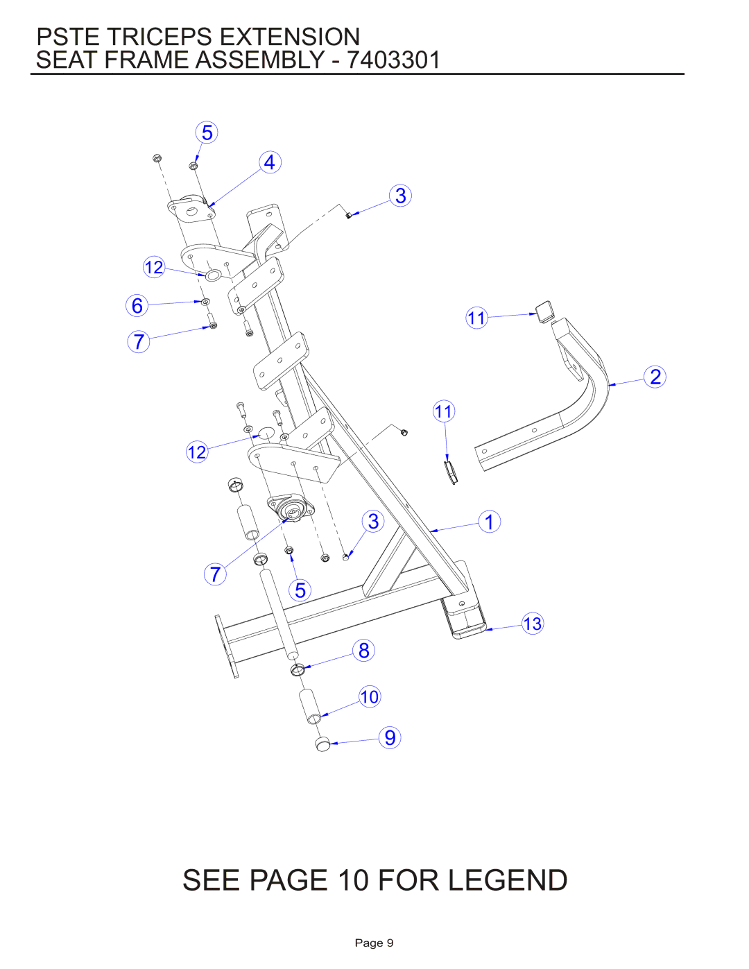 Life Fitness PSTE manual See page 10 for Legend, Pste Triceps Extension Seat Frame Assembly 