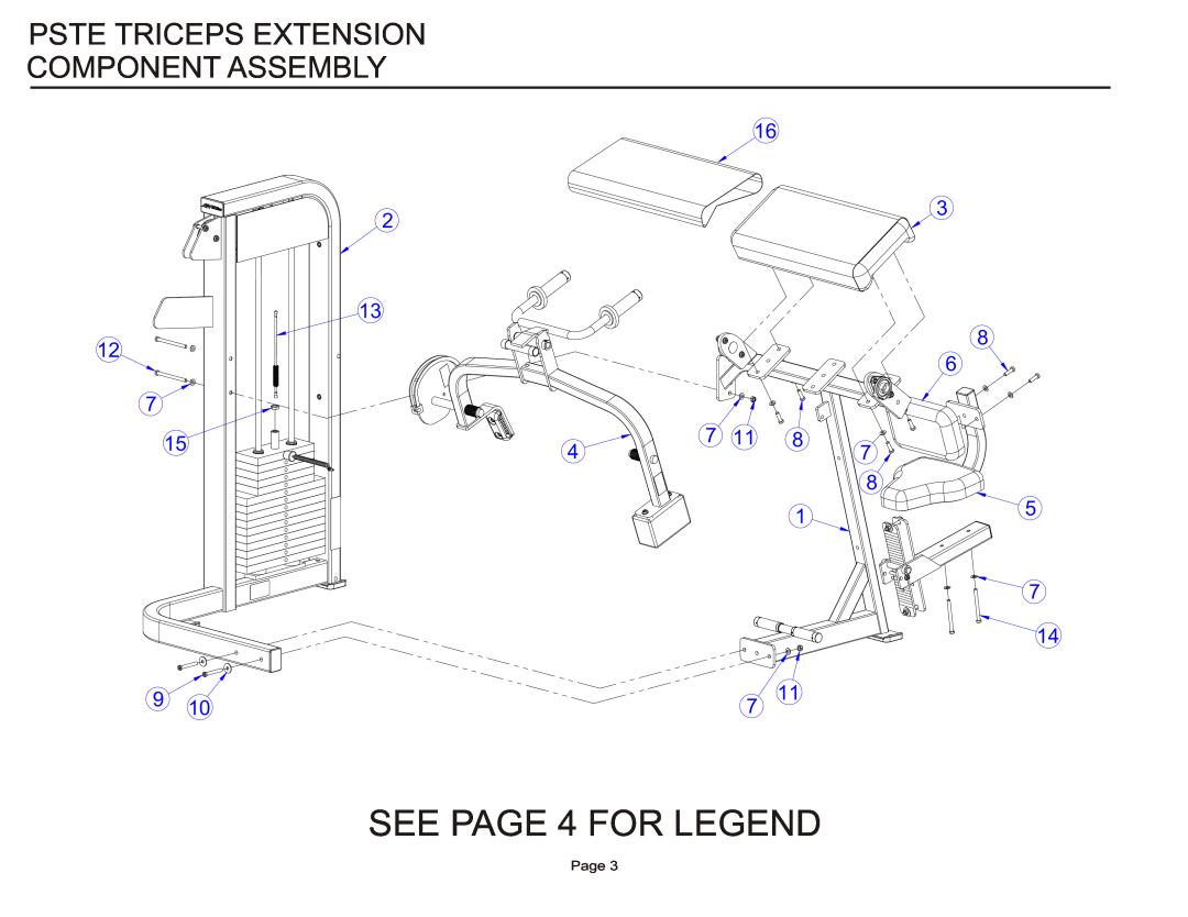 Life Fitness PSTE manual SEE PAGE 4 FOR LEGEND, Pste Triceps Extension Component Assembly, Page 