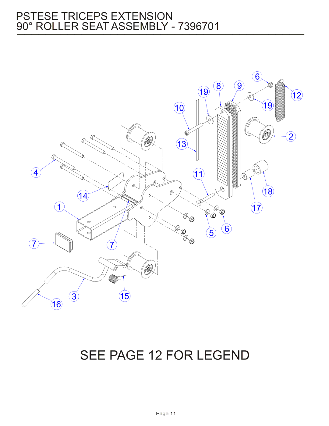 Life Fitness PSTESE manual See page 12 for Legend, Pstese Triceps Extension Roller Seat Assembly 