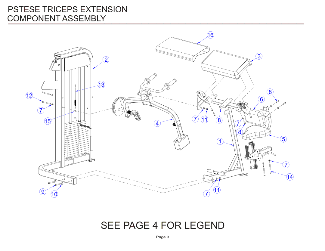 Life Fitness PSTESE manual See page 4 for Legend, Pstese Triceps Extension Component Assembly 