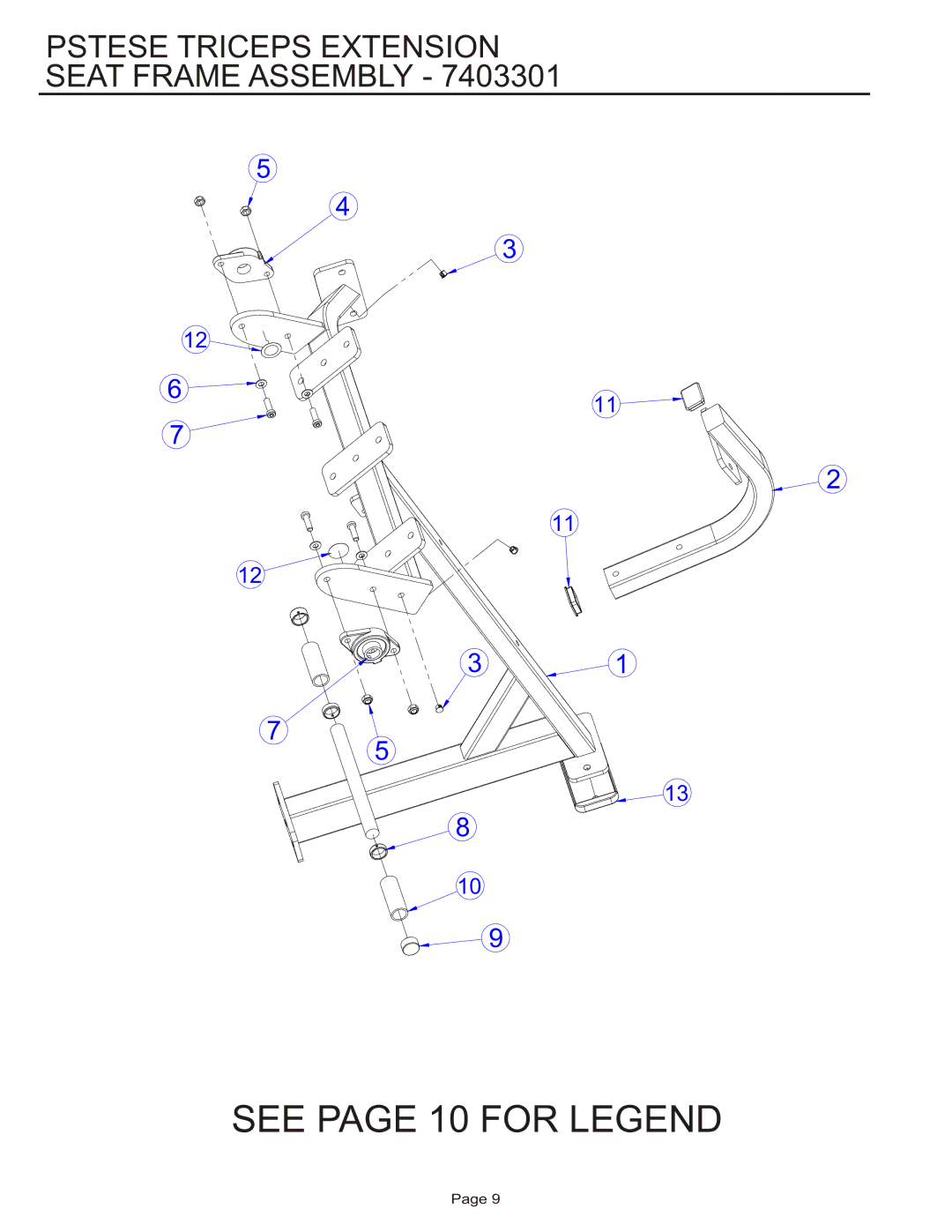 Life Fitness PSTESE manual See page 10 for Legend, Pstese Triceps Extension Seat Frame Assembly 