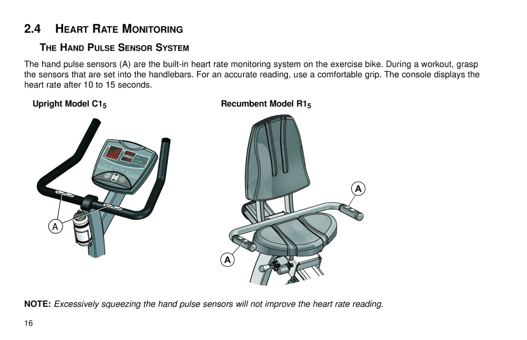 Life Fitness R15 user manual Heart Rate Monitoring, Hand Pulse Sensor System 