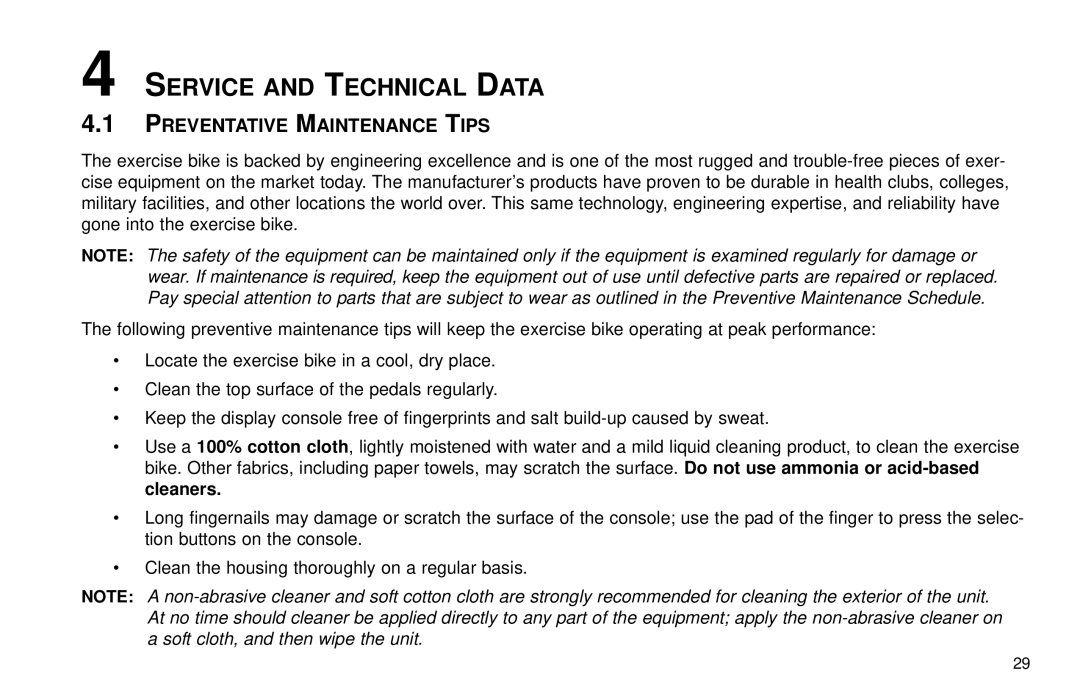 Life Fitness R15 user manual Service and Technical Data, Preventative Maintenance Tips 