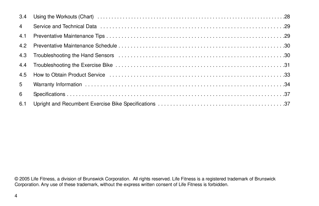 Life Fitness R15 user manual Service and Technical Data 