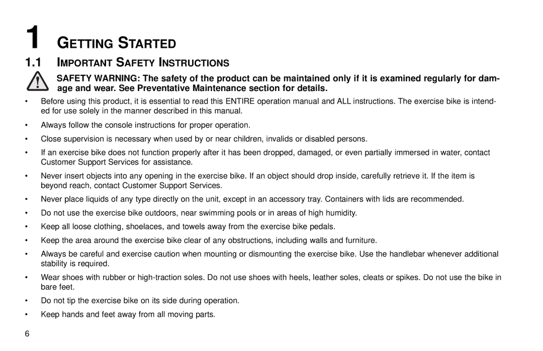 Life Fitness R15 user manual Getting Started, Important Safety Instructions 