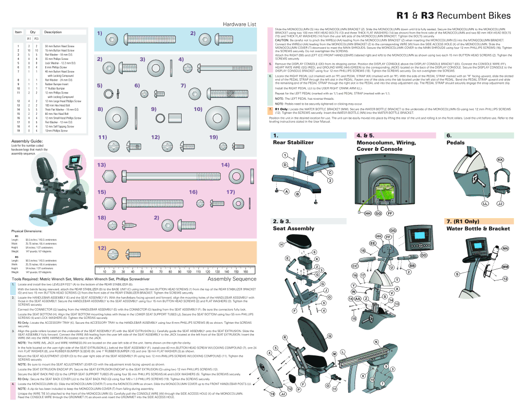 Life Fitness manual R1 & R3 Recumbent Bikes, 1112 182 1617, Pedals, R1 Only Water Bottle & Bracket 