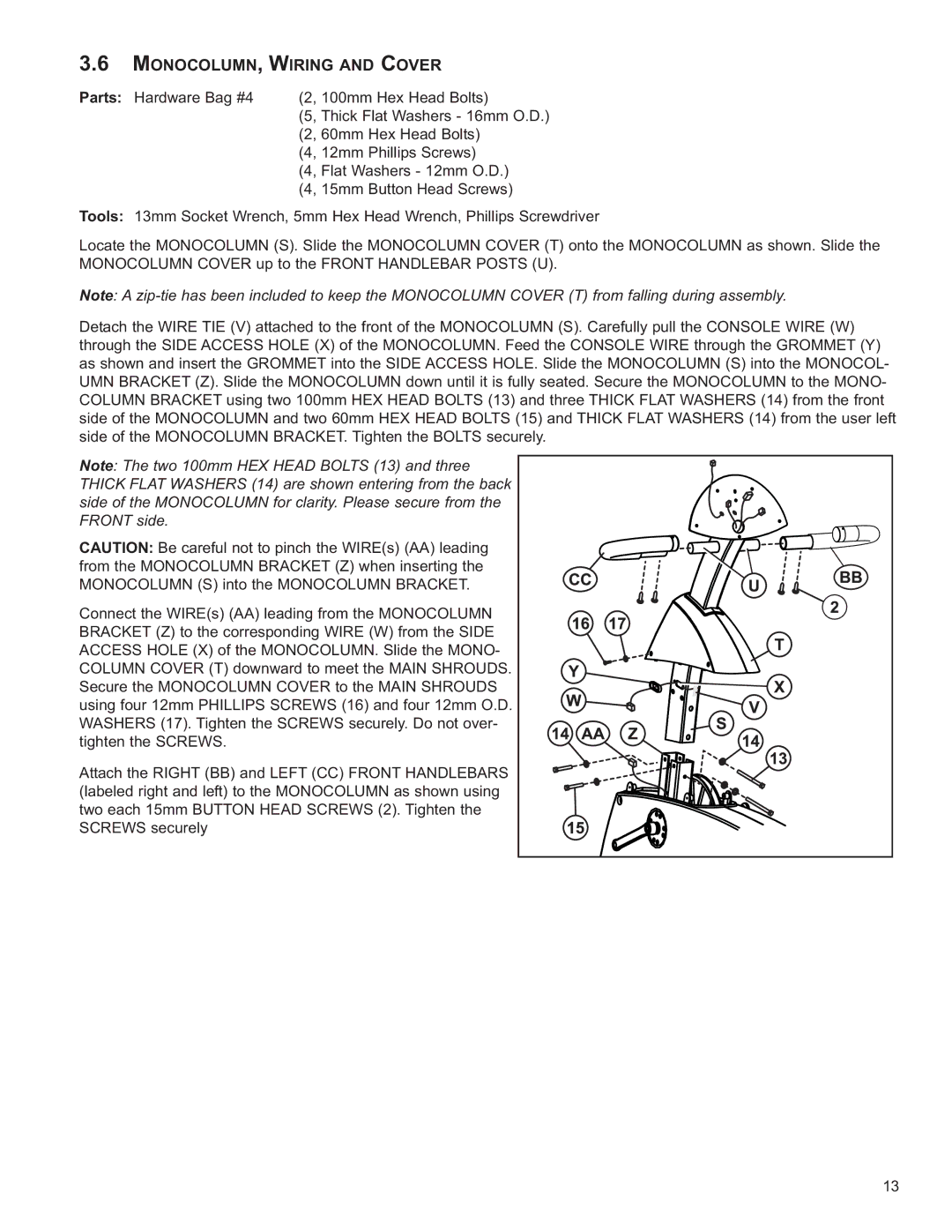 Life Fitness R3 owner manual MONOCOLUMN, Wiring and Cover 