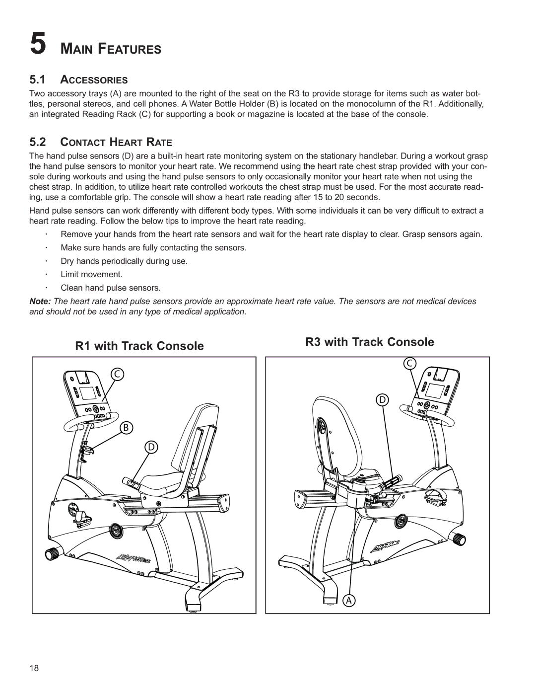 Life Fitness R3 owner manual Main Features, Accessories, Contact Heart Rate 