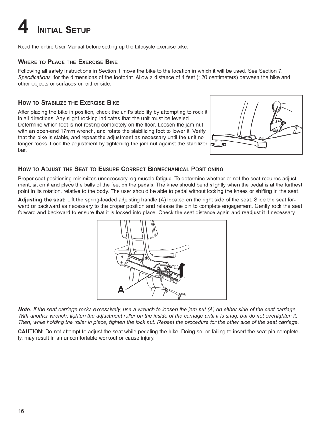 Life Fitness R3 owner manual Initial Setup, Where To Place The Exercise Bike, How To Stabilize The Exercise Bike 