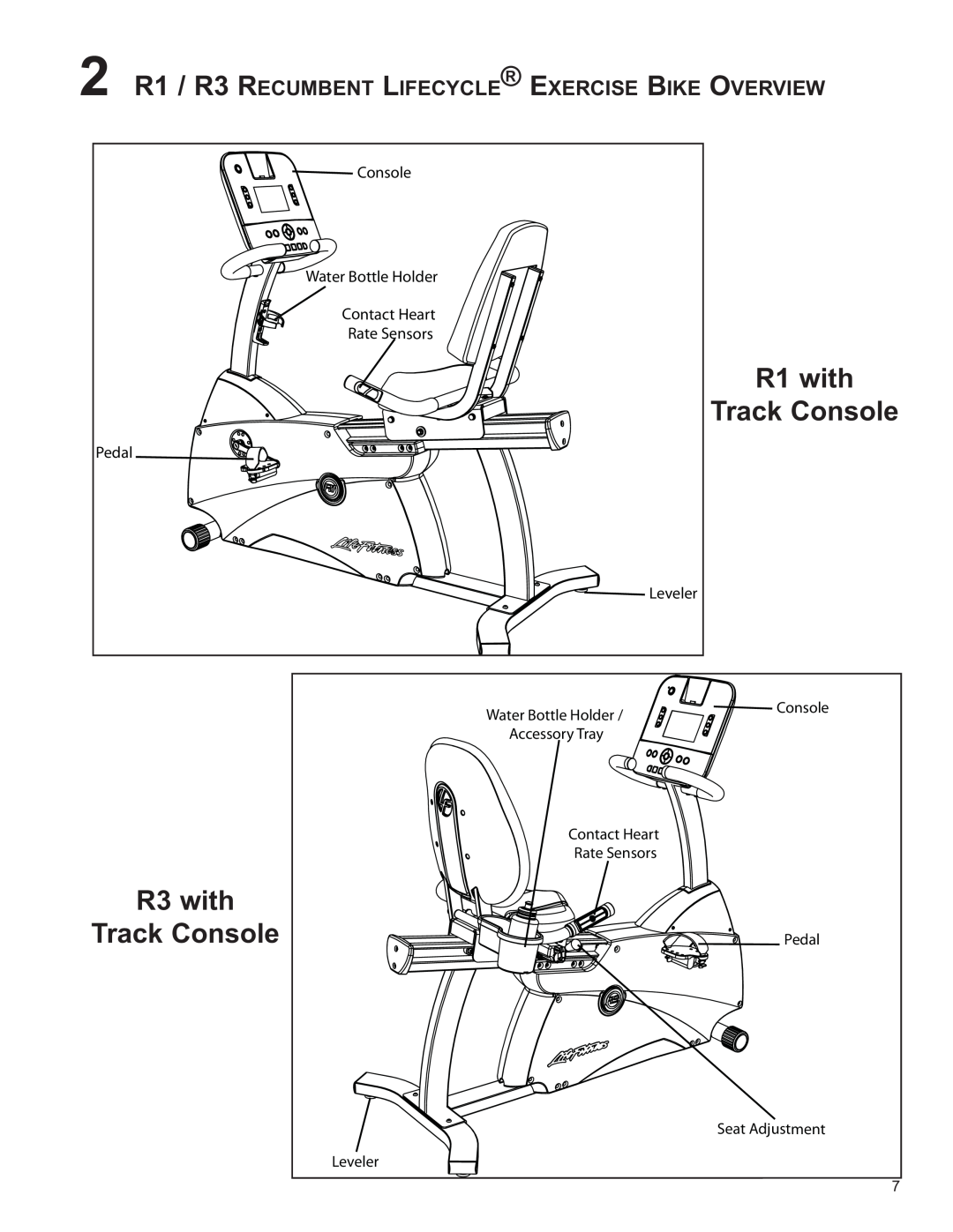 Life Fitness 2 R1 / R3 RECUMBENT LIFECYCLE EXERCISE BIKE OVERVIEW, R1 with Track Console, R3 with Track Console 