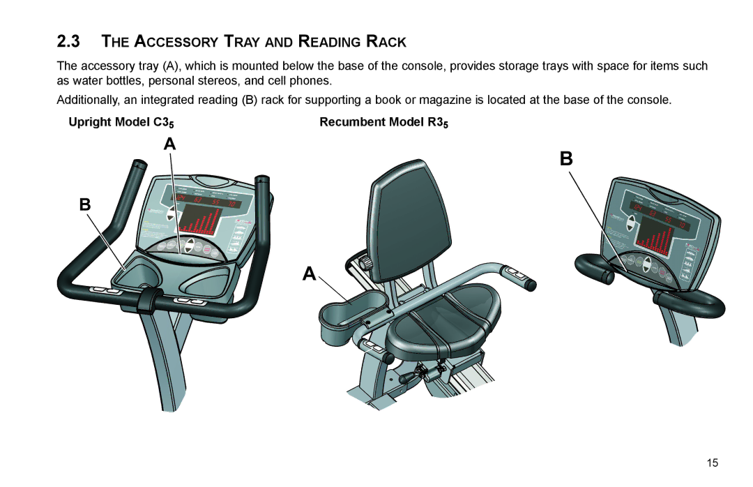 Life Fitness R35 user manual Accessory Tray and Reading Rack, Upright Model C3 