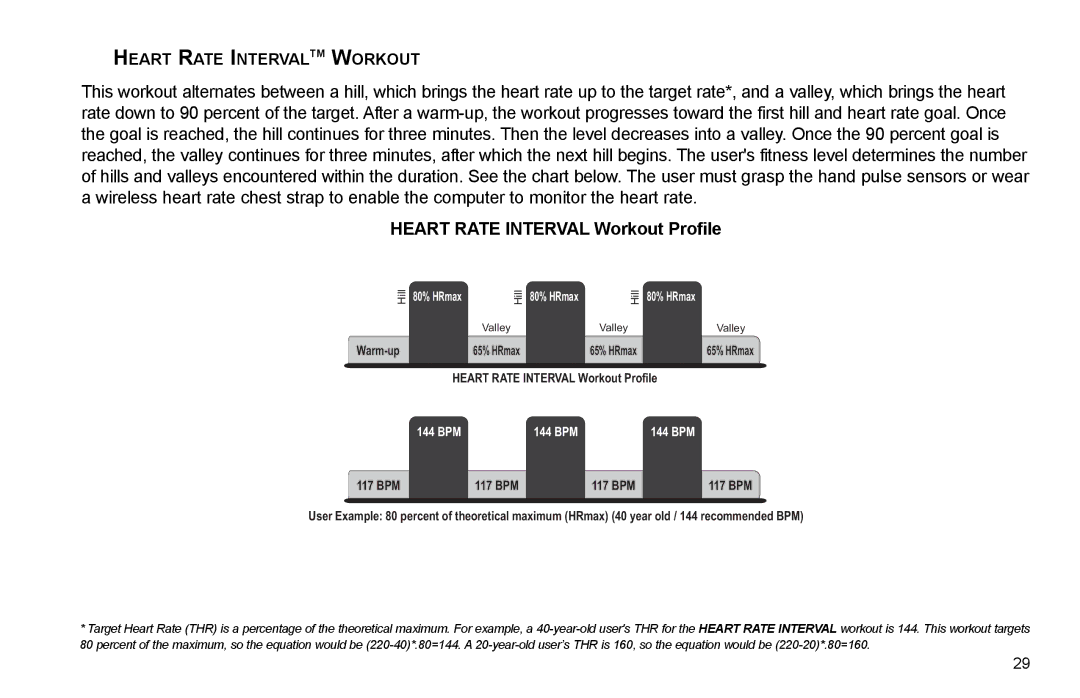 Life Fitness R35 user manual Heart Rate Interval Workout Profile, 144 BPM 